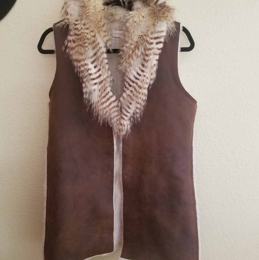 Andrea long vest brown and cream